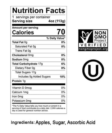 Apple Sauce 4 OZ. - 4 Pack Cups Nutritionals